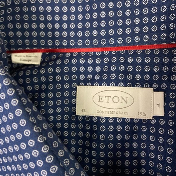 Eton Contemporary Fit Shirt Men's 42 16.5 Brighton Blue White florets Button Up - Picture 6 of 13